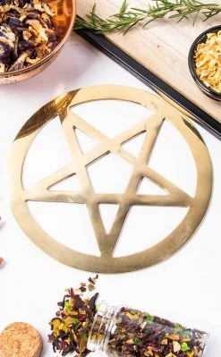 TB Witchcraft Gold Brass Cut-Out Pentagram Altar Tile | 15cm