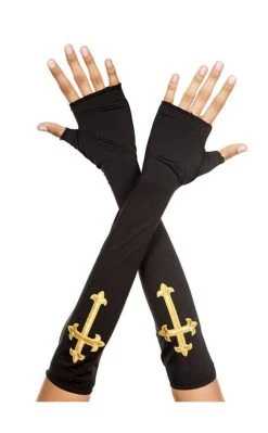 Music Legs Gold Cross Fingerless Gloves Accessories