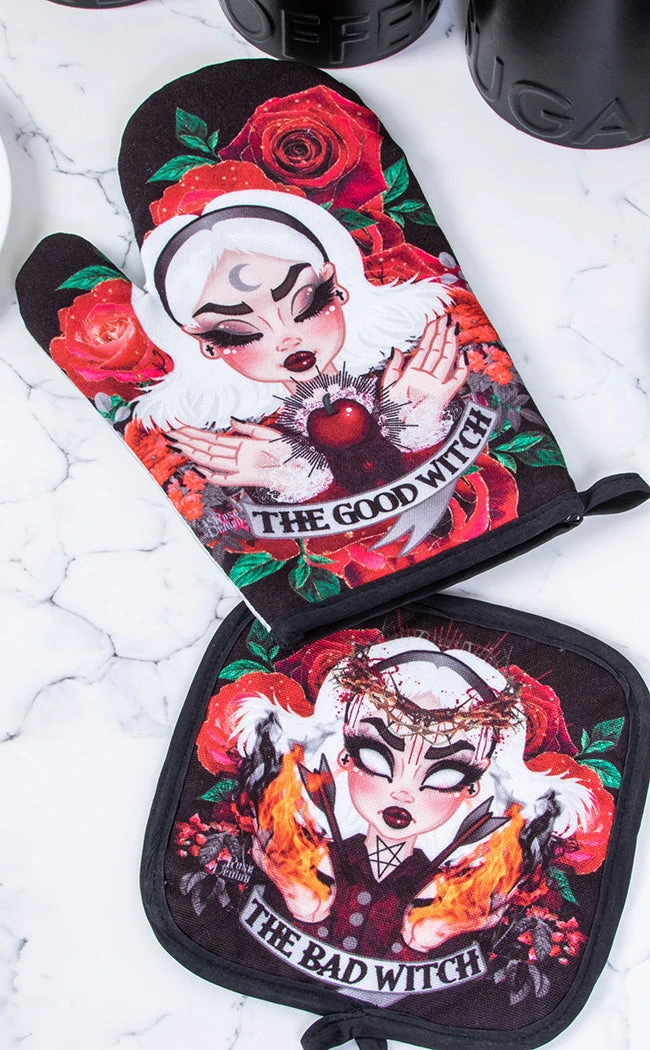 Rose Demon New Arrivals Good Witch Bad Witch Oven Mitt Set 4 Rose Demon New Arrivals Good Witch Bad Witch Oven Mitt Set