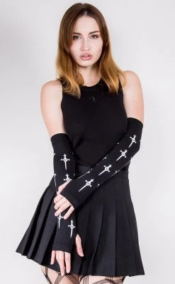 Music Legs Accessories Gothic Cross Fingerless Gloves