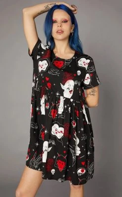 Black Friday Clothing Gothic Print Baby Doll Dress