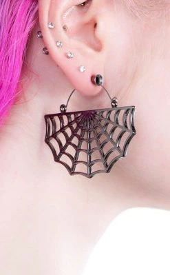 TB Jewellery Gunmetal Plated Spider Web Plug Hoops | Earrings
