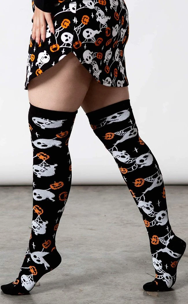 Killstar Clothing Haunted Pumpkin Knee-High Socks 4 Killstar Clothing Haunted Pumpkin Knee-High Socks