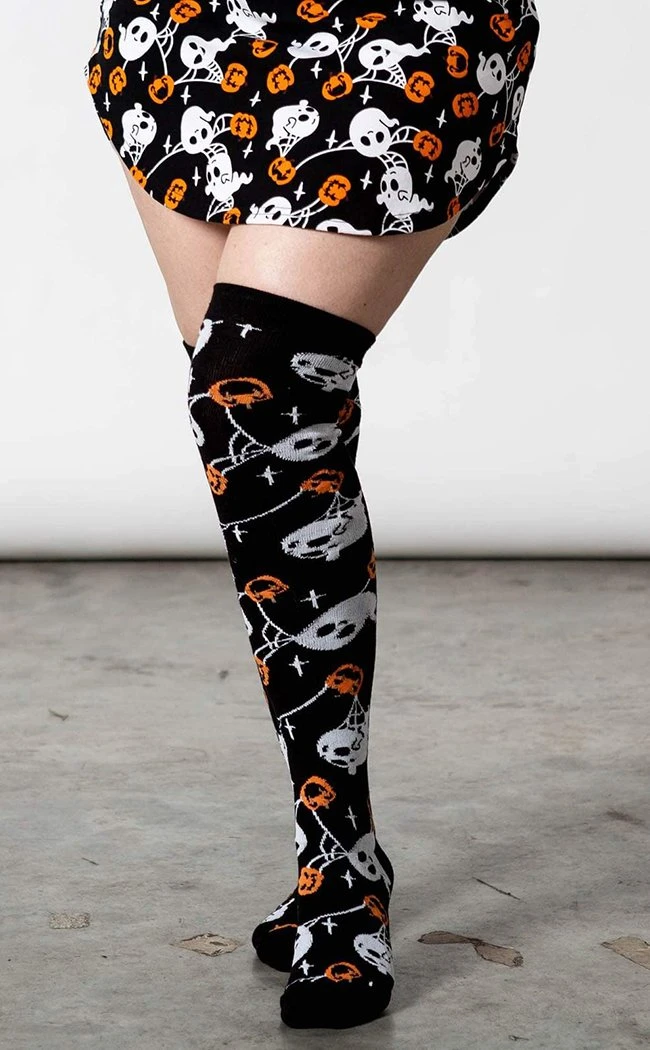 Killstar Clothing Haunted Pumpkin Knee-High Socks 3 Killstar Clothing Haunted Pumpkin Knee-High Socks