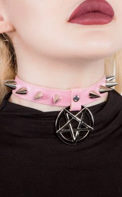 Cold Black Heart Chokers Hellcat Spiked Collar | Pink