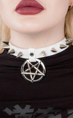 Cold Black Heart Hellcat Spiked Collar | White
