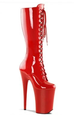 Pleaser INFINITY-2020 Red Pat/Red Knee High Boots