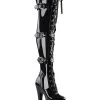 Pleaser INFINITY-3028 Blk Stretch Pat/Blk Thigh High Boots Pole Shoes