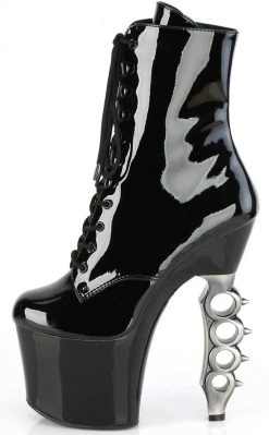 Pleaser IRONGRIP-1020 Black Patent Brass Knuckle Boots Pole Shoes