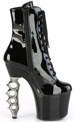 Pleaser IRONGRIP-1020 Black Patent Brass Knuckle Boots Pole Shoes