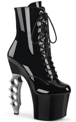 Pleaser IRONGRIP-1020 Black Patent Brass Knuckle Boots Pole Shoes