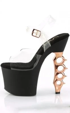 Pleaser Pole Shoes IRONGRIP-708 Clear/ Black Matte & Copper Brass Knuckle Heels