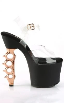 Pleaser Pole Shoes IRONGRIP-708 Clear/ Black Matte & Copper Brass Knuckle Heels