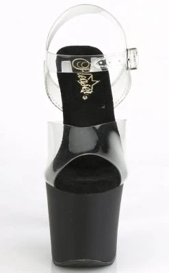 Pleaser Pole Shoes IRONGRIP-708 Clear/ Black Matte & Silver Brass Knuckle Heels