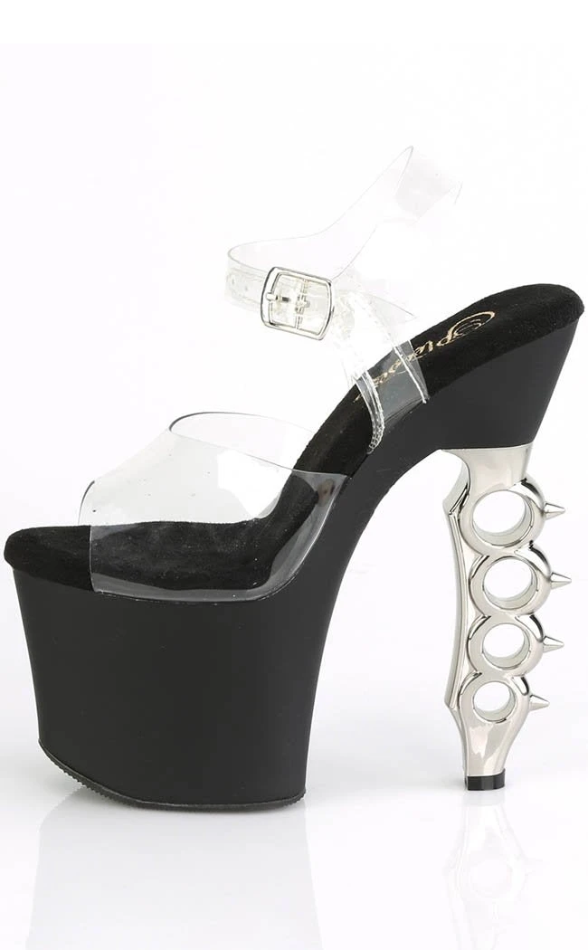 Pleaser Pole Shoes IRONGRIP-708 Clear/ Black Matte & Silver Brass Knuckle Heels 5 Pleaser Pole Shoes IRONGRIP-708 Clear/ Black Matte & Silver Brass Knuckle Heels