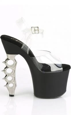 Pleaser Pole Shoes IRONGRIP-708 Clear/ Black Matte & Silver Brass Knuckle Heels 11 Pleaser Pole Shoes IRONGRIP-708 Clear/ Black Matte & Silver Brass Knuckle Heels