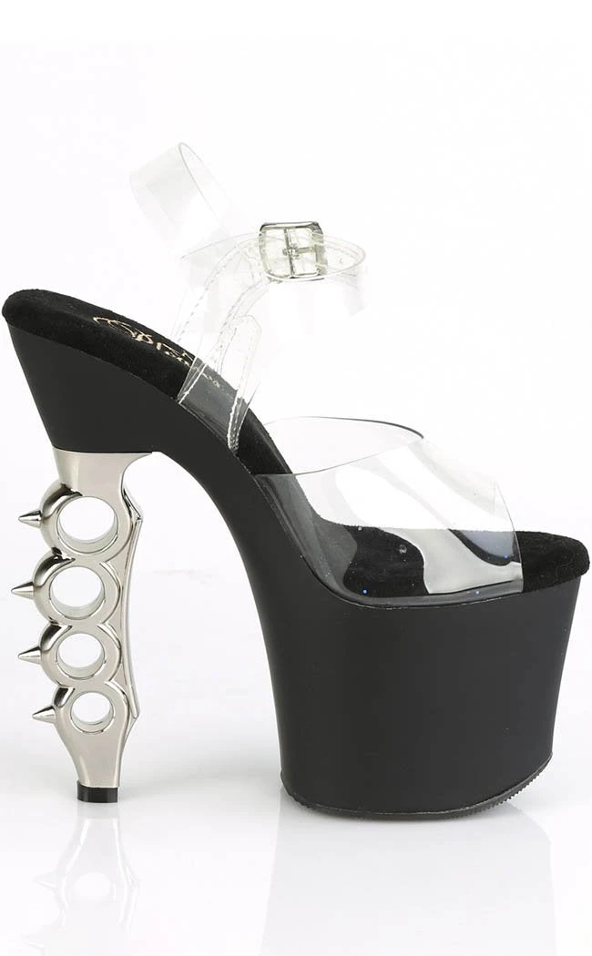 Pleaser Pole Shoes IRONGRIP-708 Clear/ Black Matte & Silver Brass Knuckle Heels 7 Pleaser Pole Shoes IRONGRIP-708 Clear/ Black Matte & Silver Brass Knuckle Heels