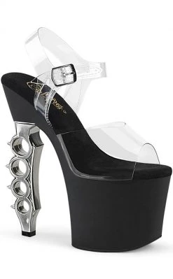 Pleaser Pole Shoes IRONGRIP-708 Clear/ Black Matte & Silver Brass Knuckle Heels