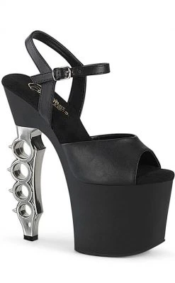 Pleaser IRONGRIP-709 Black Matte/Silver Brass Knuckle Heels Pole Shoes