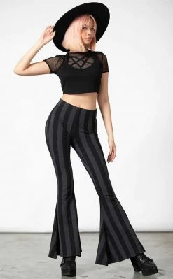 Killstar Clothing Inferno Room Flares | Grey Stripe