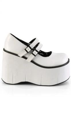 Demonia KERA-08 White Vegan Leather Platform Mary Janes Shoes