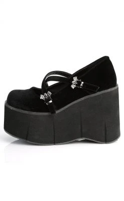 Demonia Shoes KERA-10 Black Velvet Platform Mary Janes