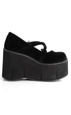 Demonia Shoes KERA-10 Black Velvet Platform Mary Janes