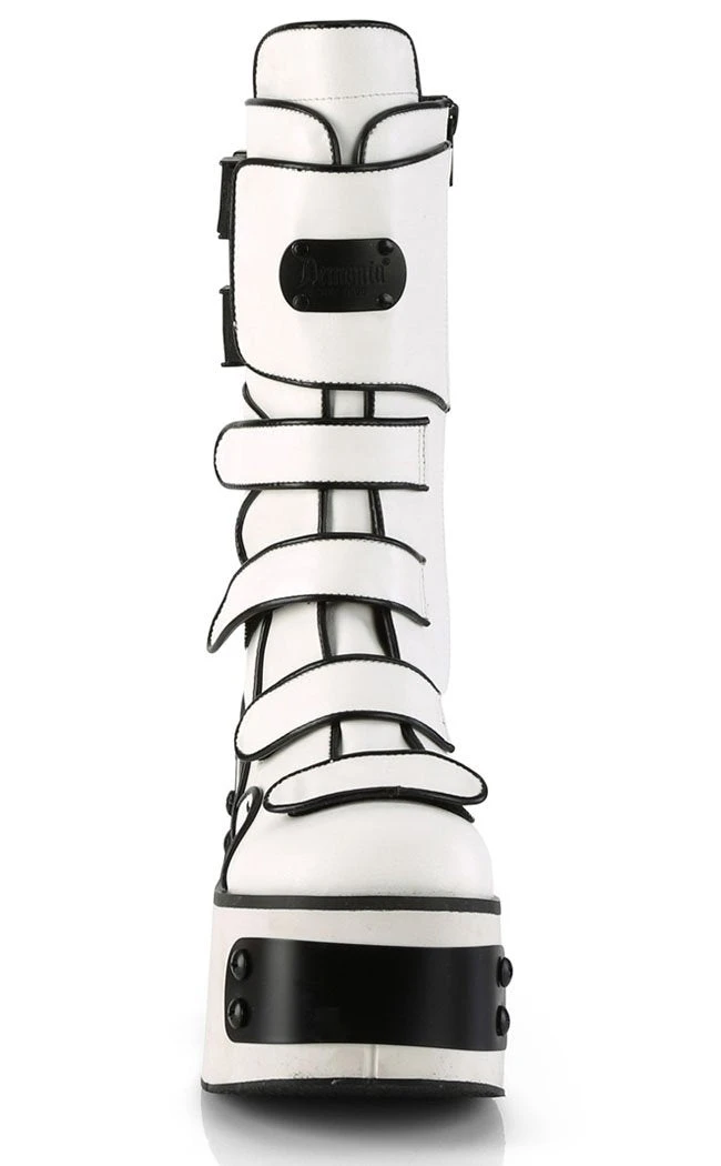 Demonia Platform Shoes KERA-108 White Platform Plated Wedge Boots 4 Demonia Platform Shoes KERA-108 White Platform Plated Wedge Boots