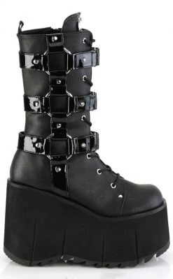 Demonia KERA-110 Black Matte Mid-Calf Harness Boots Shoes