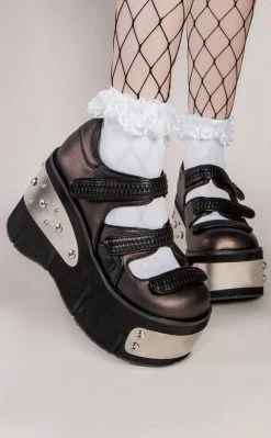 Demonia Shoes KERA-13 Pewter Platform Mary Janes