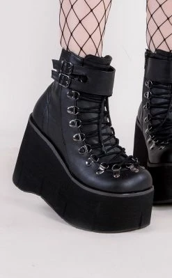 Demonia Shoes KERA-21 Black Vegan Leather Platform Ankle Boots