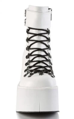 Demonia Shoes KERA-21 White Vegan Leather Platform Ankle Boots