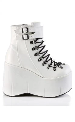 Demonia Shoes KERA-21 White Vegan Leather Platform Ankle Boots