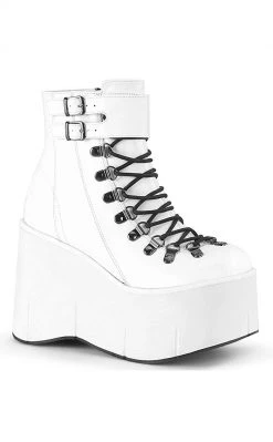 Demonia Shoes KERA-21 White Vegan Leather Platform Ankle Boots