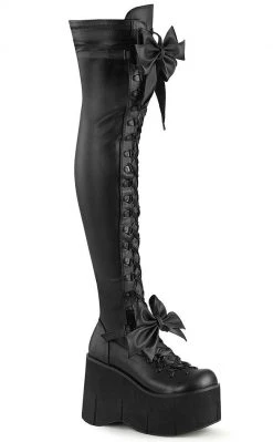 Demonia Shoes KERA-303 Black Vegan Leather Thigh High Platform Boots
