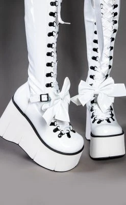 Demonia Shoes KERA-303 White Patent Thigh High Platform Boots