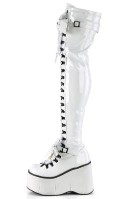 Demonia Shoes KERA-303 White Patent Thigh High Platform Boots