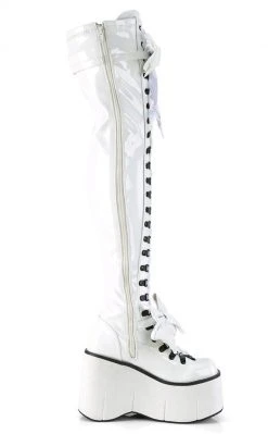 Demonia Shoes KERA-303 White Patent Thigh High Platform Boots