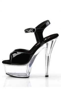 Pleaser KISS-209 Black Patent And Clear Heels Pole Shoes