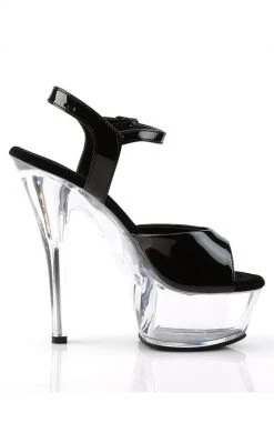 Pleaser KISS-209 Black Patent And Clear Heels Pole Shoes