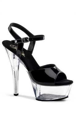 Pleaser KISS-209 Black Patent And Clear Heels Pole Shoes