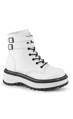 Demonia Shoes LILITH-152 White Vegan Leather Ankle Boots