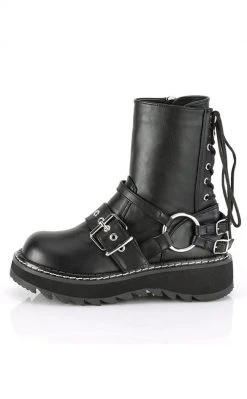 Demonia LILITH-210 Black O-Ring Vegan Leather Ankle Boots