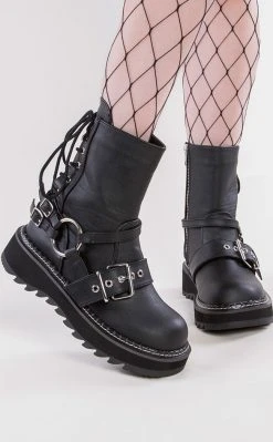 Demonia LILITH-210 Black O-Ring Vegan Leather Ankle Boots