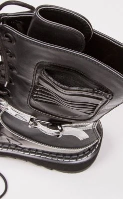 Demonia LILITH-271 Black & Clear Vegan Leather Lace Up Boots