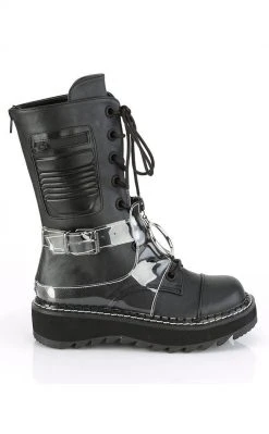Demonia LILITH-271 Black & Clear Vegan Leather Lace Up Boots