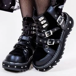 Demonia Shoes LILITH-278 Black Vegan Leather & Suede Ankle Boots