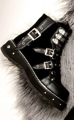 Demonia Shoes LILITH-278 Black Vegan Leather & Suede Ankle Boots