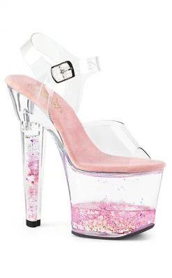 Pleaser LOVESICK-708GH Clear & Pink Glitter Heels Pole Shoes
