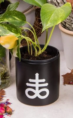 Death By Plants Home & Gifts Leviathan Cross Plant Pot | White On Black